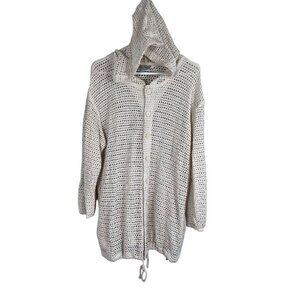 Baja Blue Swim Coverup S Cream Cardigan Hooded Boho Neutral Travel Beach Summer